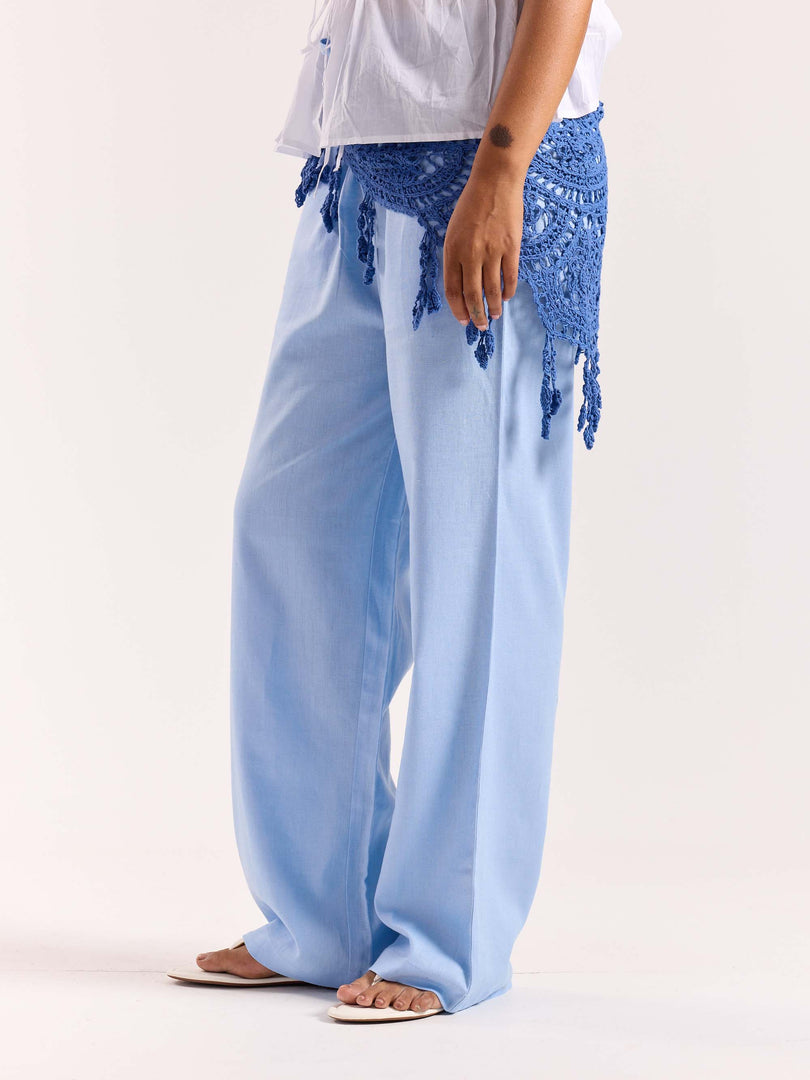 Powder Blue Linen Pull-on Pants