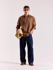 Rust Brown Linen-blend Shirt