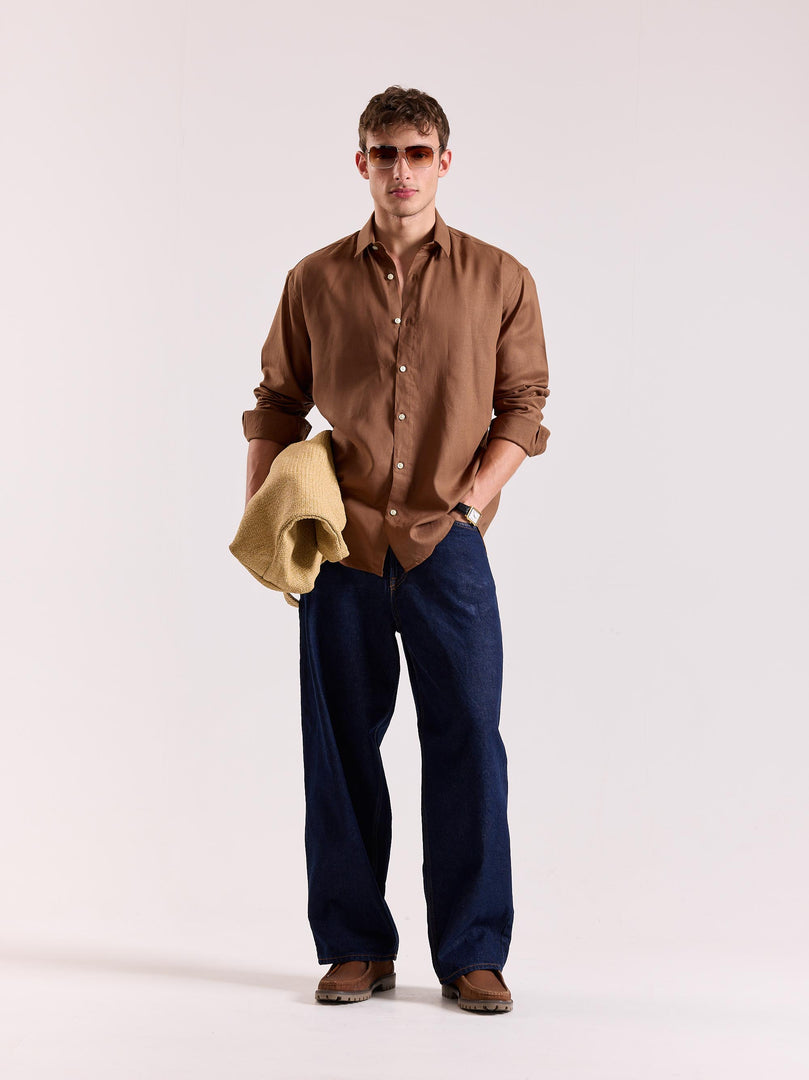 Rust Brown Linen-blend Shirt