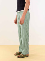 Load image into Gallery viewer, Olive Striped Linen Pull-on Pants
