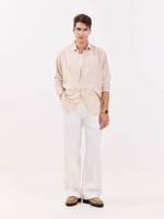 Load image into Gallery viewer, Beige Striped Linen-blend Shirt
