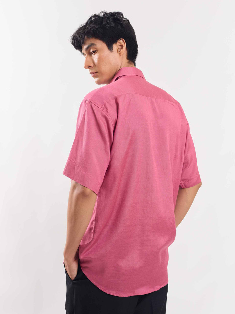 Rose Pink Half Sleeve Linen Shirt