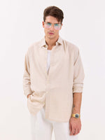 Load image into Gallery viewer, Beige Striped Linen-blend Shirt
