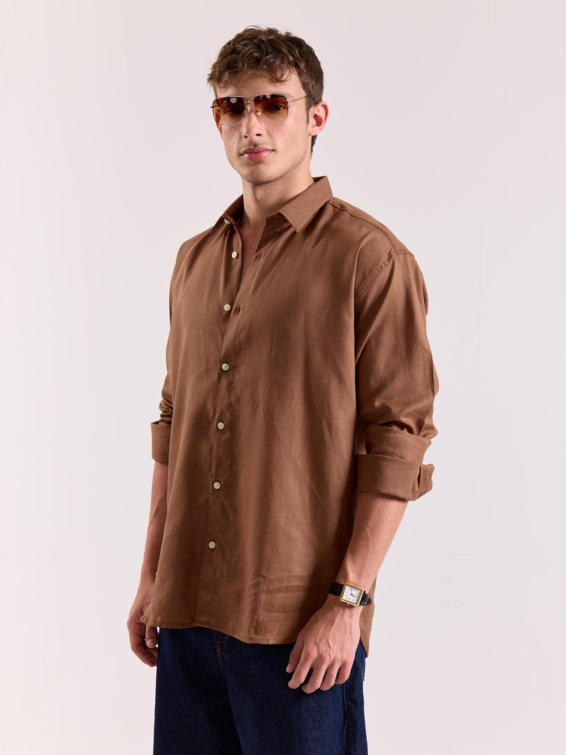 Rust Brown Linen-blend Shirt