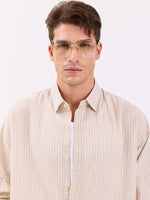 Load image into Gallery viewer, Beige Striped Linen-blend Shirt
