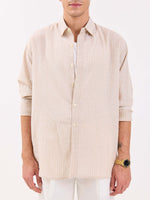 Load image into Gallery viewer, Beige Striped Linen-blend Shirt
