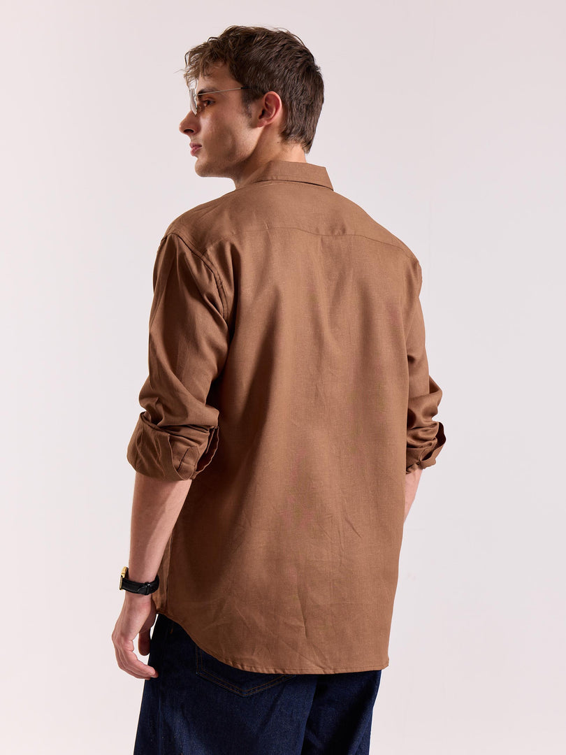 Rust Brown Linen-blend Shirt