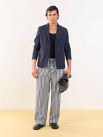 Load image into Gallery viewer, Grey Striped Linen Pull-on Pants
