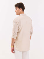 Load image into Gallery viewer, Beige Striped Linen-blend Shirt
