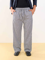 Load image into Gallery viewer, Grey Striped Linen Pull-on Pants
