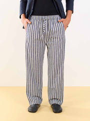 Grey Striped Linen Pull-on Pants