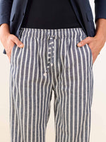 Load image into Gallery viewer, Grey Striped Linen Pull-on Pants
