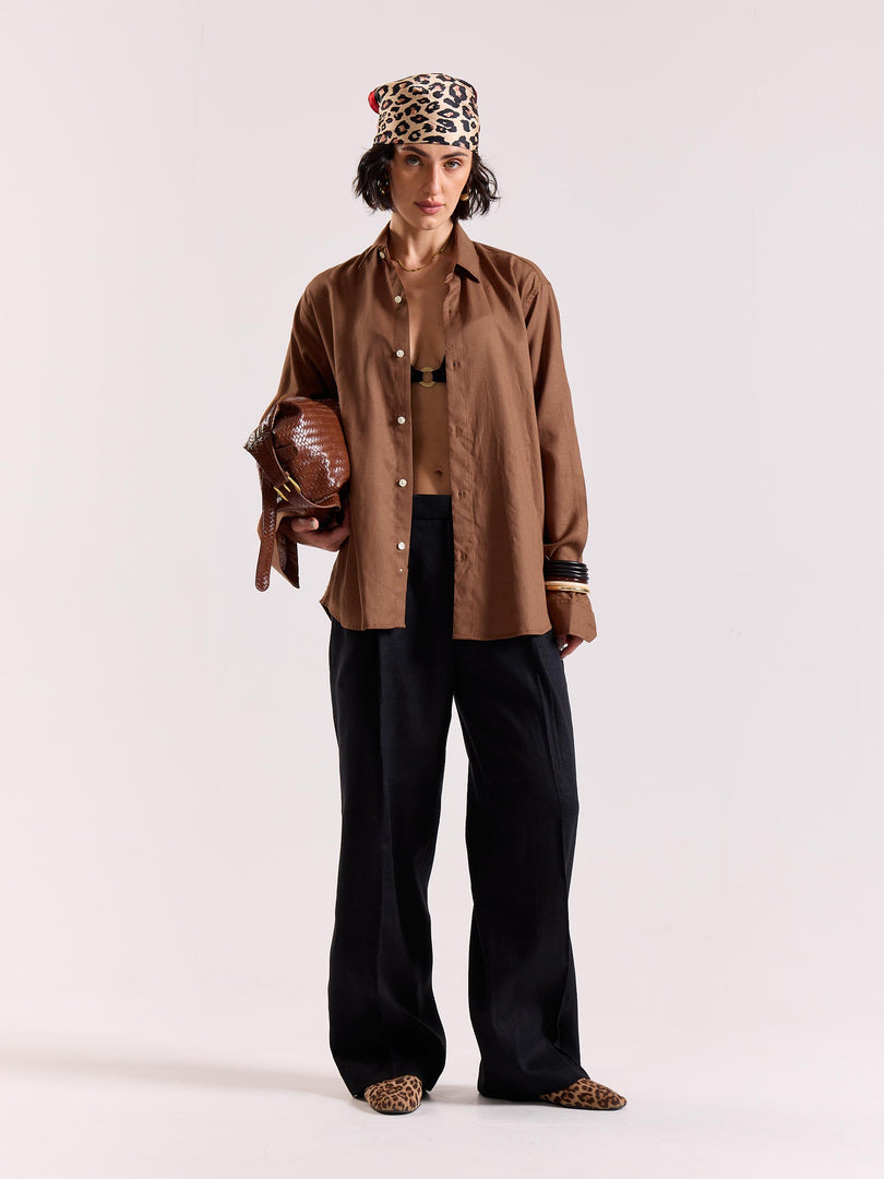 Rust Brown Linen-blend Shirt