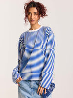 Load image into Gallery viewer, Blue Striped Loose Fit Cropped T-Shirt