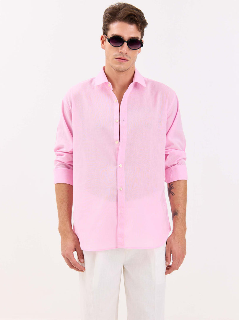 Light Pink Linen-blend Shirt