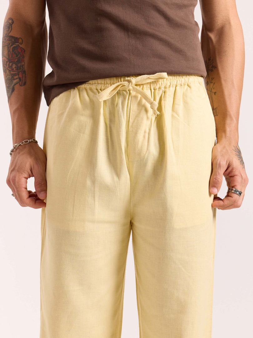 Butter Yellow Linen Pull-on Pants