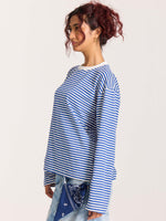 Load image into Gallery viewer, Blue Striped Loose Fit Cropped T-Shirt