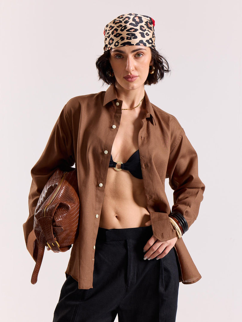 Rust Brown Linen-blend Shirt