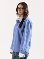 Load image into Gallery viewer, Blue Striped Contrast Collar Oversized Shirt