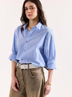 Load image into Gallery viewer, Light Blue Striped Poplin Oversized Shirt