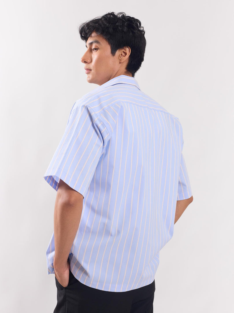 Blue Striped Cropped Shirt