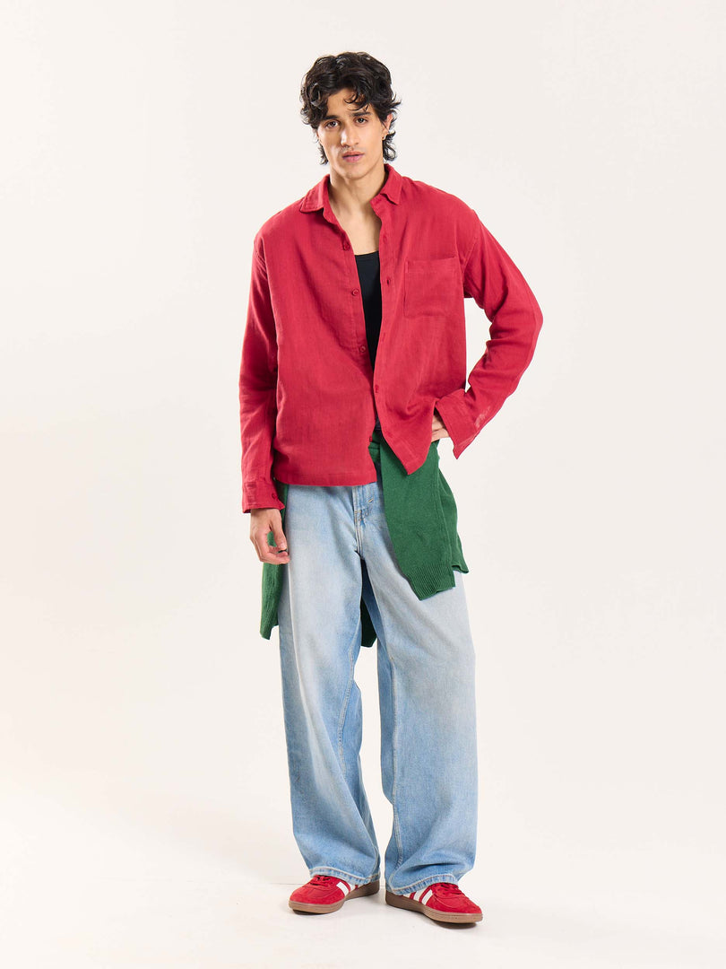 Cherry Red Gauze Holiday Shirt