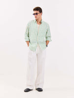 Load image into Gallery viewer, Cream &amp; Green Striped Irish Linen Shirt
