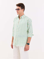 Load image into Gallery viewer, Cream &amp; Green Striped Irish Linen Shirt
