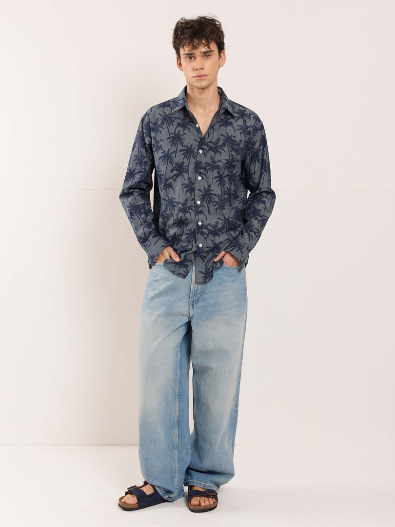 Palm Printed Chambray Shirt
