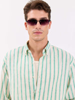 Load image into Gallery viewer, Cream &amp; Green Striped Irish Linen Shirt
