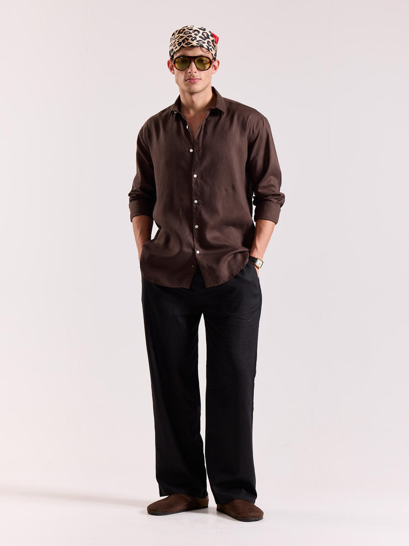 Dark Brown Linen-blend Shirt