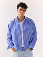 Load image into Gallery viewer, Royal Blue Striped Poplin Oversized Shirt