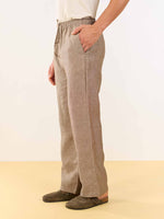 Load image into Gallery viewer, Brown Textured Linen Pull-on Pants
