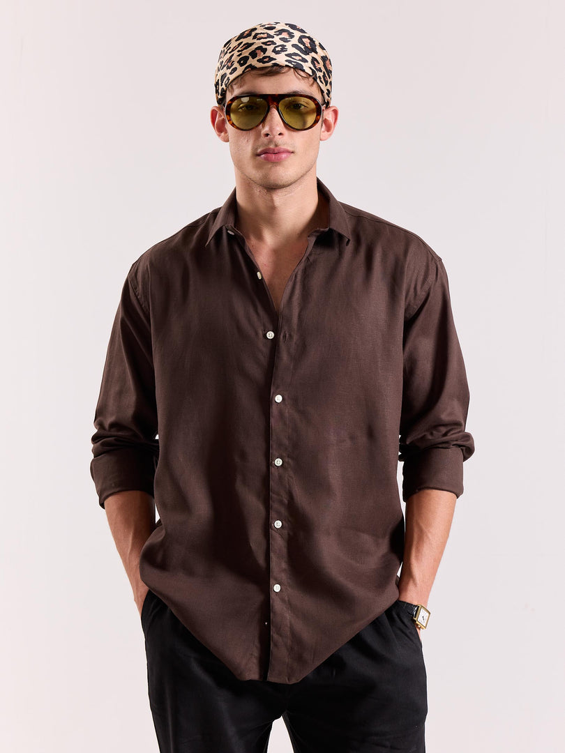 Dark Brown Linen-blend Shirt