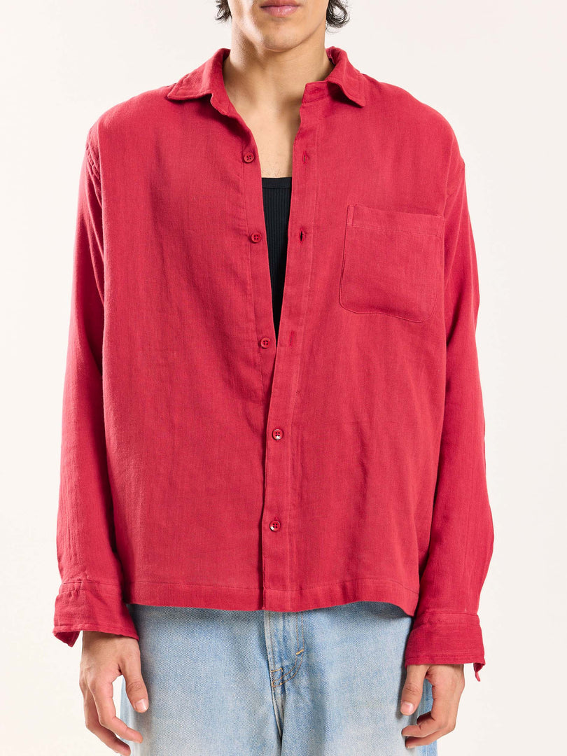 Cherry Red Gauze Holiday Shirt