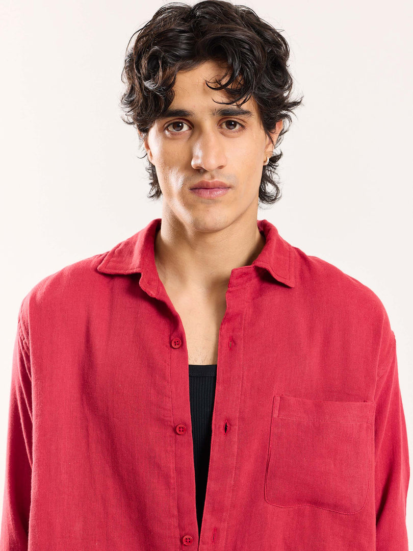 Cherry Red Gauze Holiday Shirt