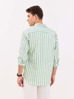 Load image into Gallery viewer, Cream &amp; Green Striped Irish Linen Shirt
