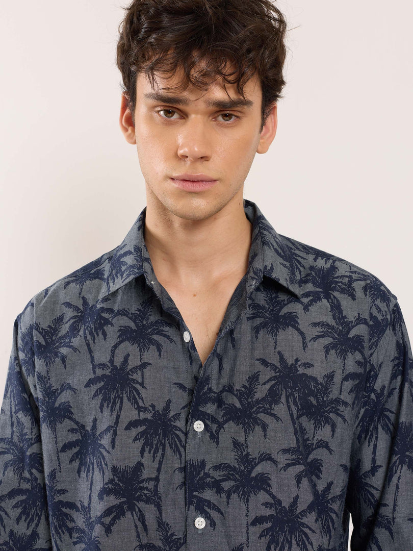 Palm Printed Chambray Shirt