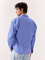 Load image into Gallery viewer, Royal Blue Striped Poplin Oversized Shirt