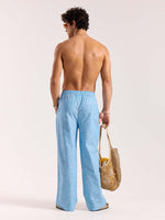 Load image into Gallery viewer, Sky Blue Striped Linen Pull-on Pants