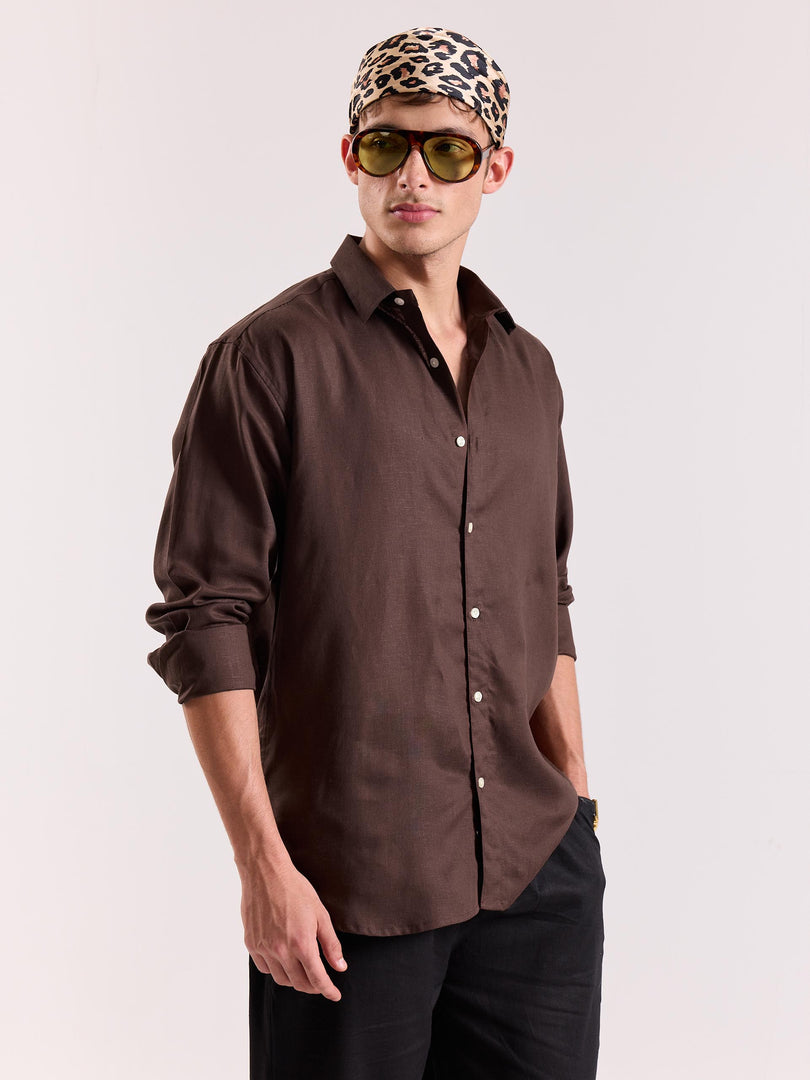 Dark Brown Linen-blend Shirt