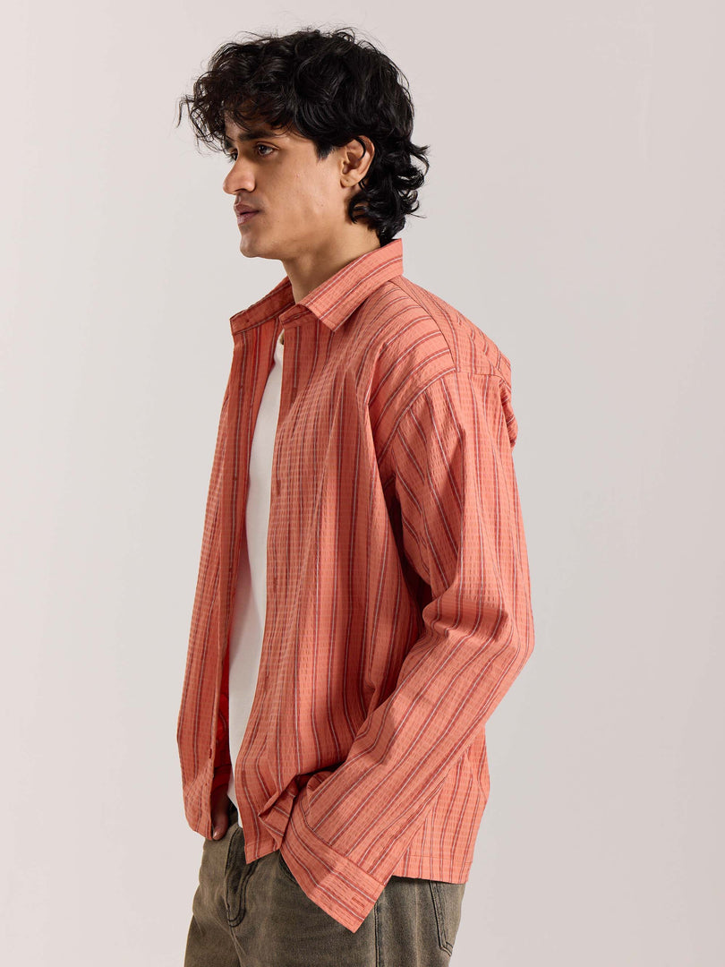 Carrot Red Striped Seersucker Holiday Shirt