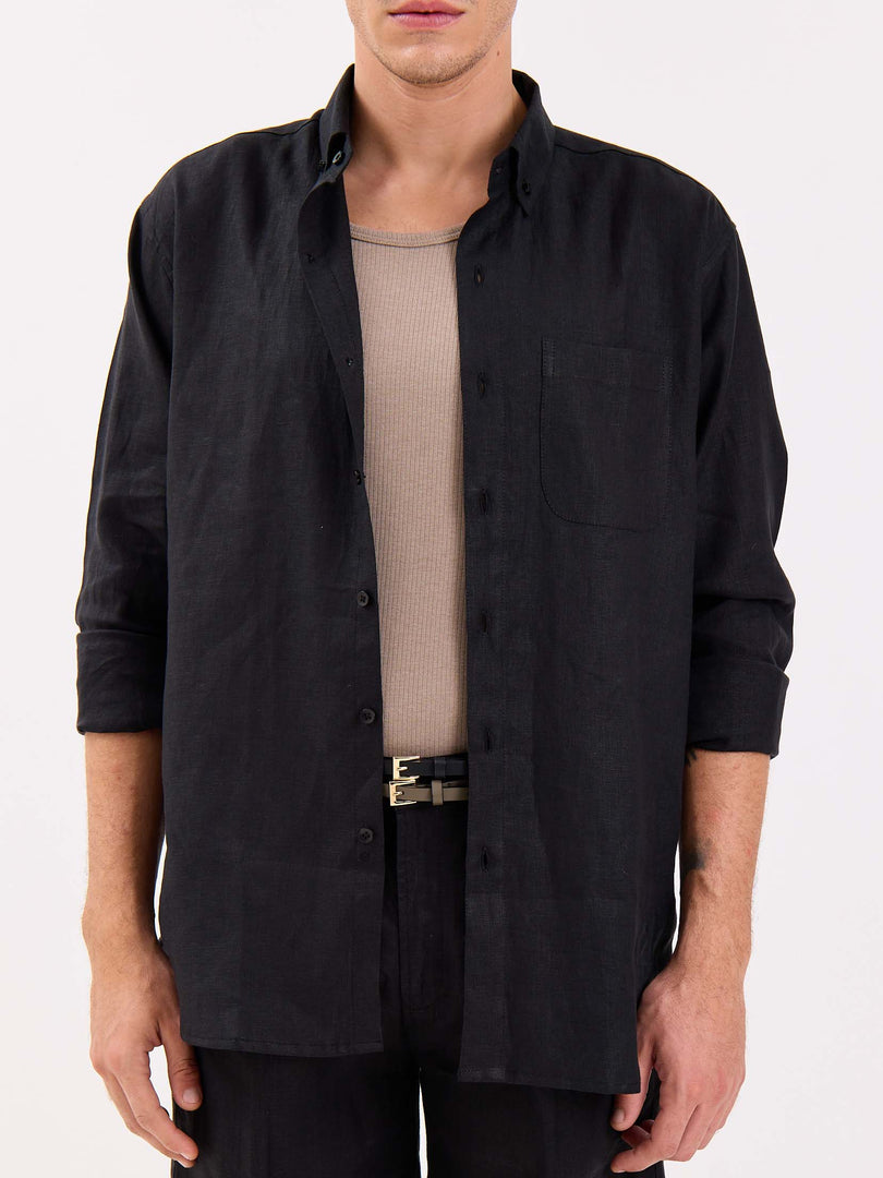 Black Irish Linen Shirt