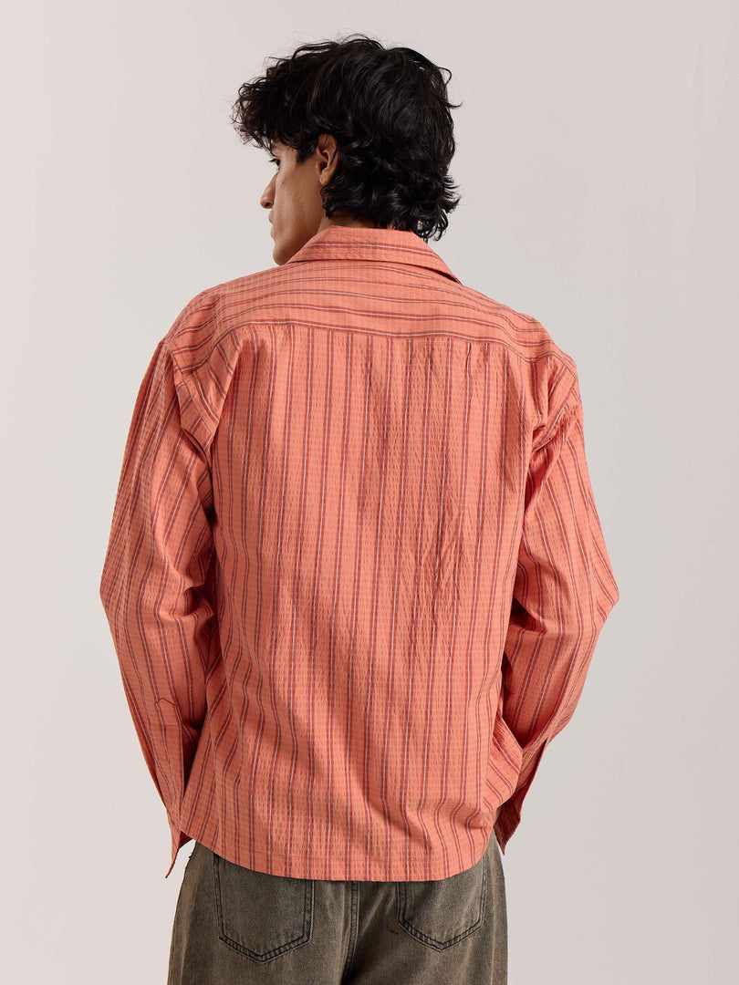 Carrot Red Striped Seersucker Holiday Shirt
