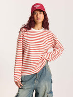 Load image into Gallery viewer, Red Striped Loose Fit Cropped T-Shirt