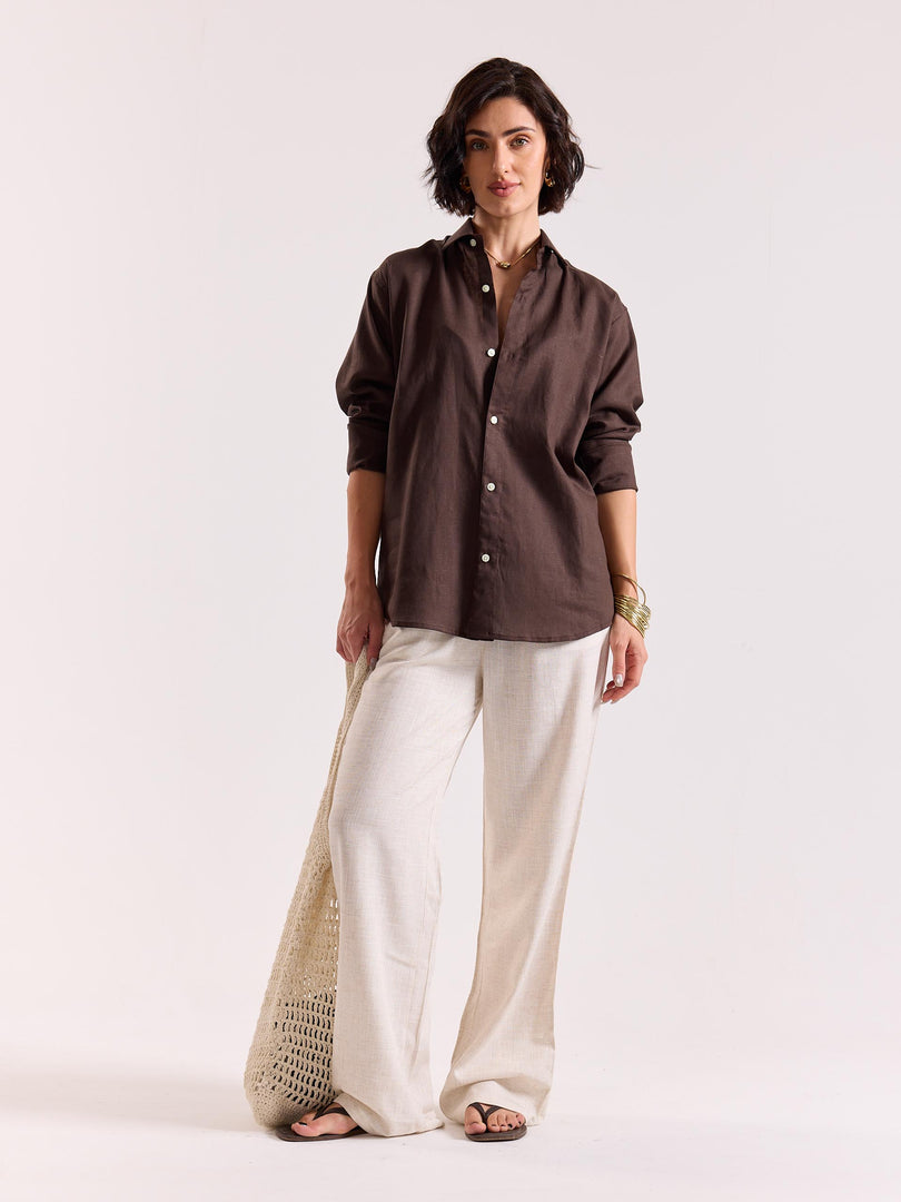 Dark Brown Linen-blend Shirt