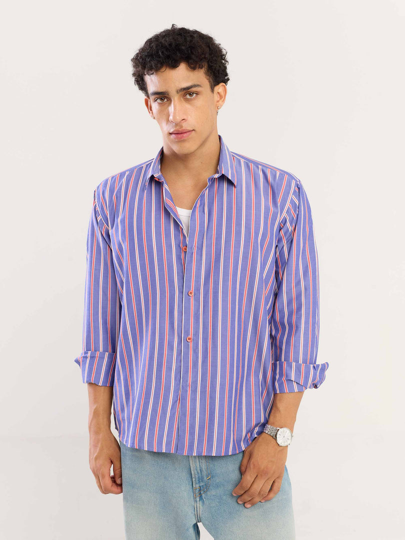 Blue & Red Striped Poplin Shirt