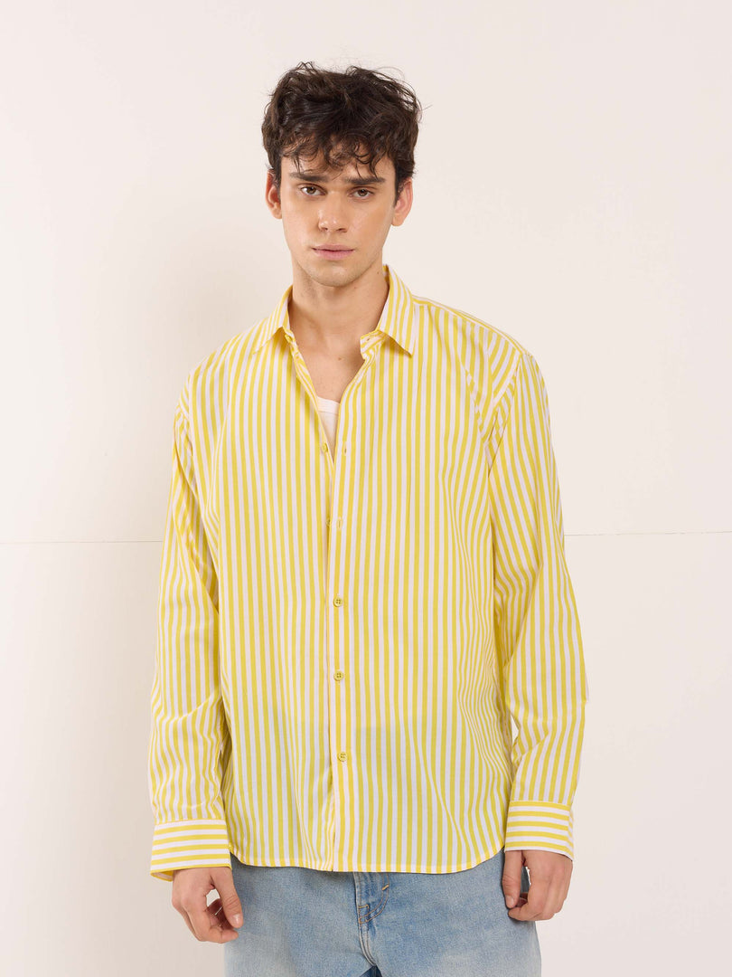 Yellow & White Poplin Striped Shirt