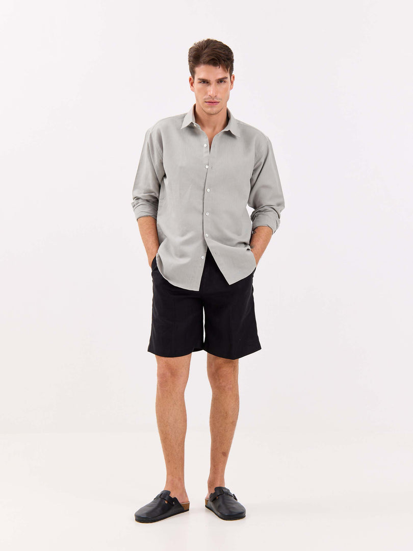 Light Grey Linen-blend Shirt