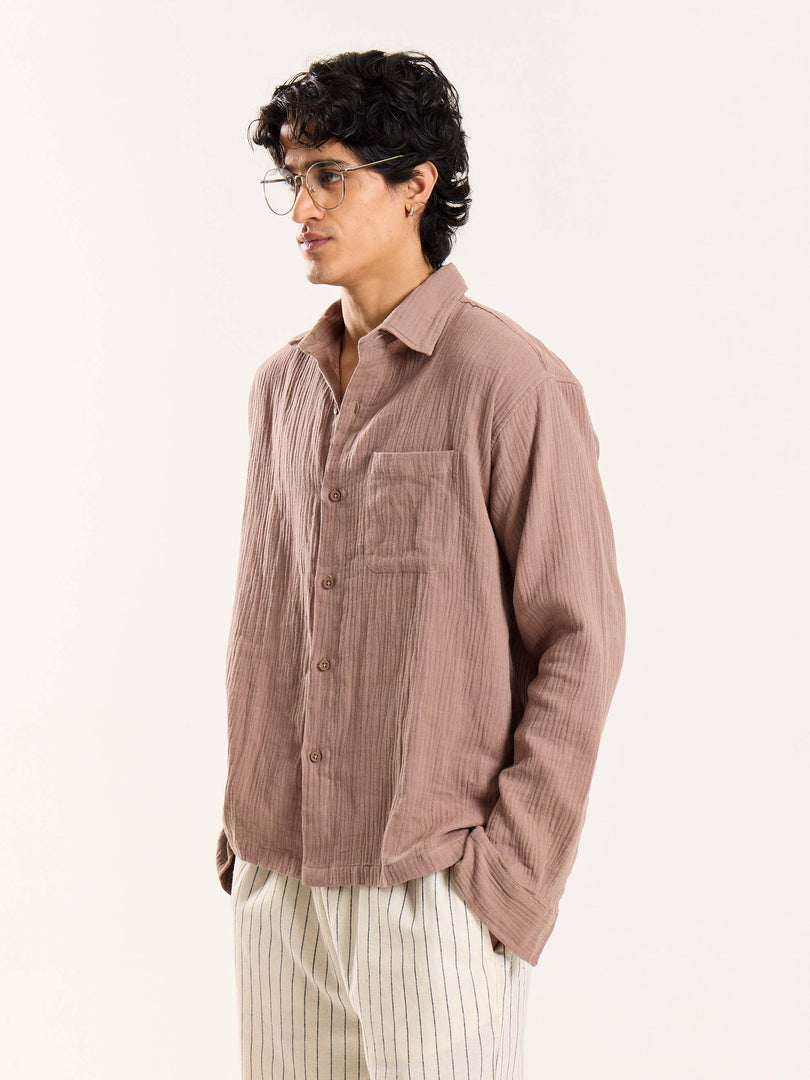 Taupe Gauze Holiday Shirt